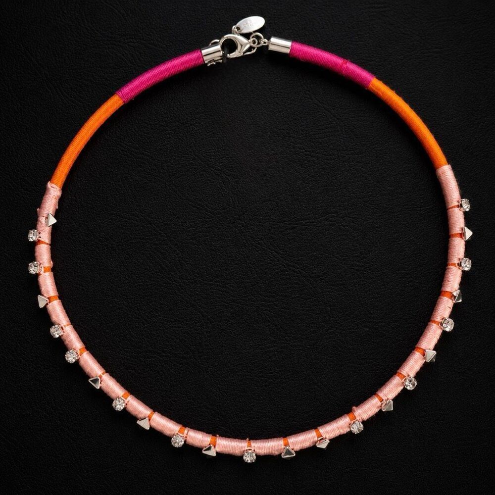 Rebecca Minkoff Orange & Pink Crystal Cord Choker Necklace